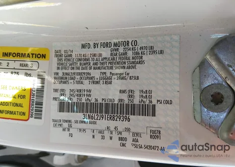 2014 Lincoln Mkz z USA, uszkodzony, nr VIN 3LN6L2J91ER829396